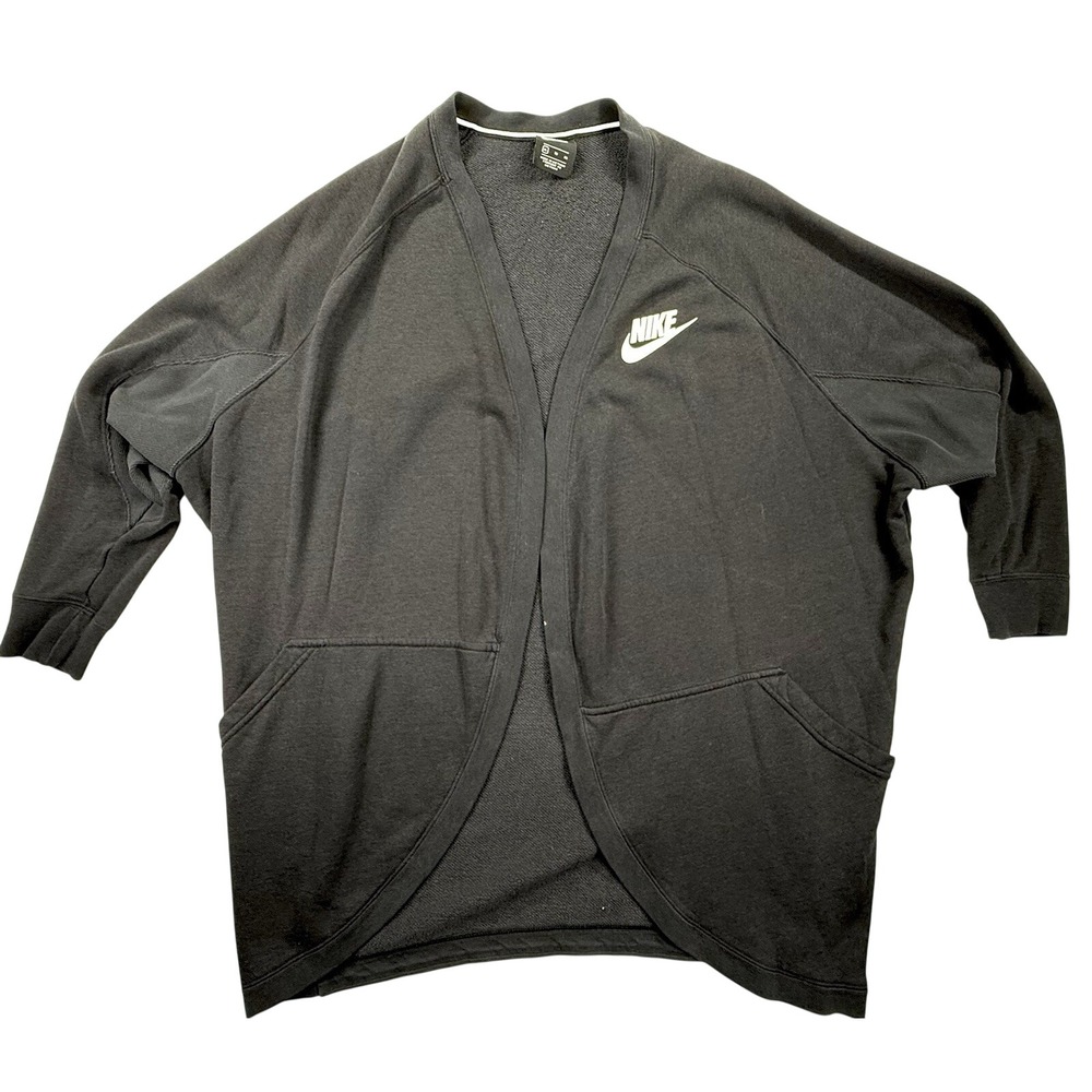 Nike Sportswear Club Fleece Cardigan XL Black Loose Oversized Long Line Sweater